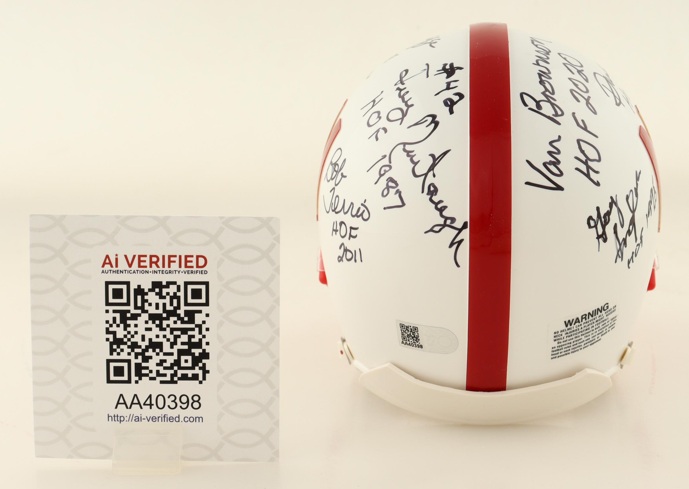 Nebraska Cornhuskers Mini Helmet Signed By (8) With Van Brownson, Dan Schneiss, Guy Ingles, Jeff Kinney With Multiple Hall Of Fame Inscriptions (AIV) at PristineAuction.com Nebraska Cornhuskers Mini Helmet Signed By (8) With Van Brownson, Dan Schneiss, Guy Ingles, Jeff Kinney With Multiple Hall Of Fame Inscriptions (AIV) at PristineAuction.com