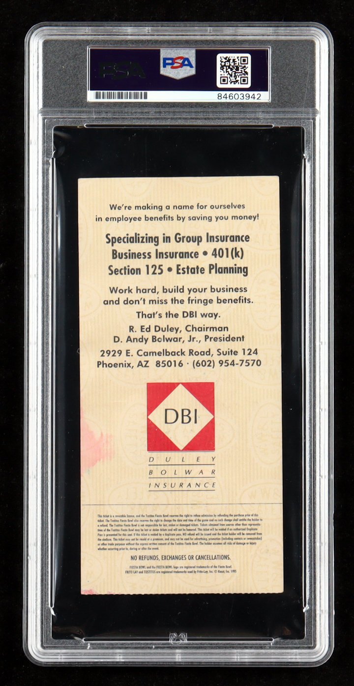 Tom Osborne Signed 1996 25th Anniversary Championship Fiesta Bowl Game Ticket Inscribed "1995 National Champs" (PSA) at PristineAuction.com Tom Osborne Signed 1996 25th Anniversary Championship Fiesta Bowl Game Ticket Inscribed "1995 National Champs" (PSA) at PristineAuction.com