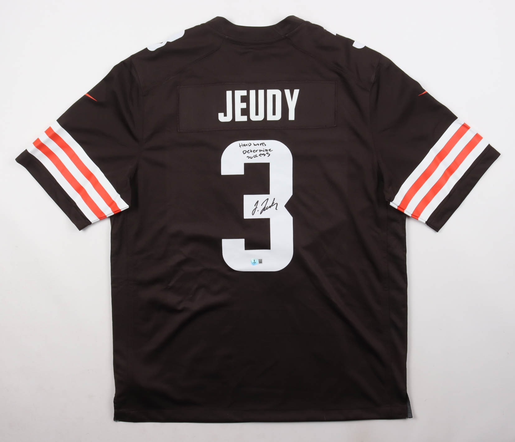 Jerry Jeudy Signed Browns Nike Authentic Jersey Inscribed "Hark Work Determines Success" (Beckett) at PristineAuction.com Jerry Jeudy Signed Browns Nike Authentic Jersey Inscribed "Hark Work Determines Success" (Beckett) at PristineAuction.com
