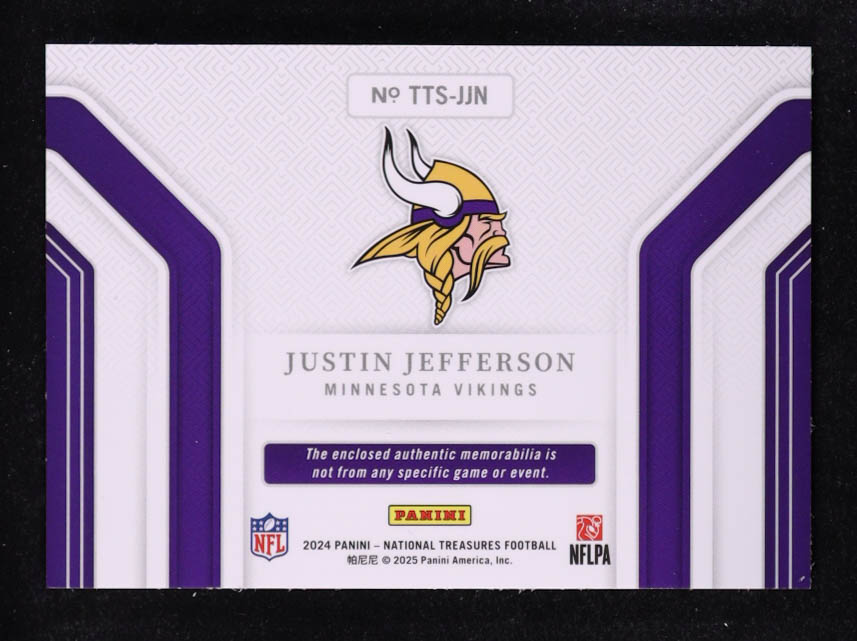 Justin Jefferson 2024 Panini National Treasures Tremendous Treasures #55 #60/99 at PristineAuction.com Justin Jefferson 2024 Panini National Treasures Tremendous Treasures #55 #60/99 at PristineAuction.com