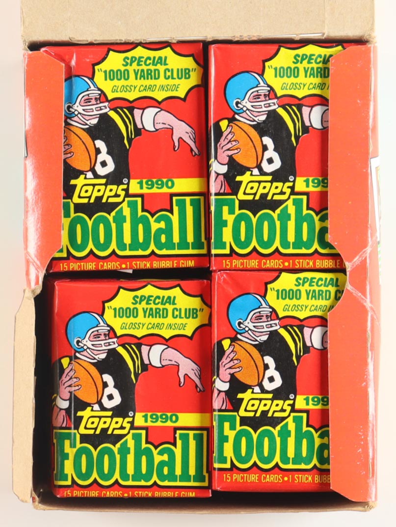 1990 Topps Football Card Wax Box with (36) Packs at PristineAuction.com 1990 Topps Football Card Wax Box with (36) Packs at PristineAuction.com