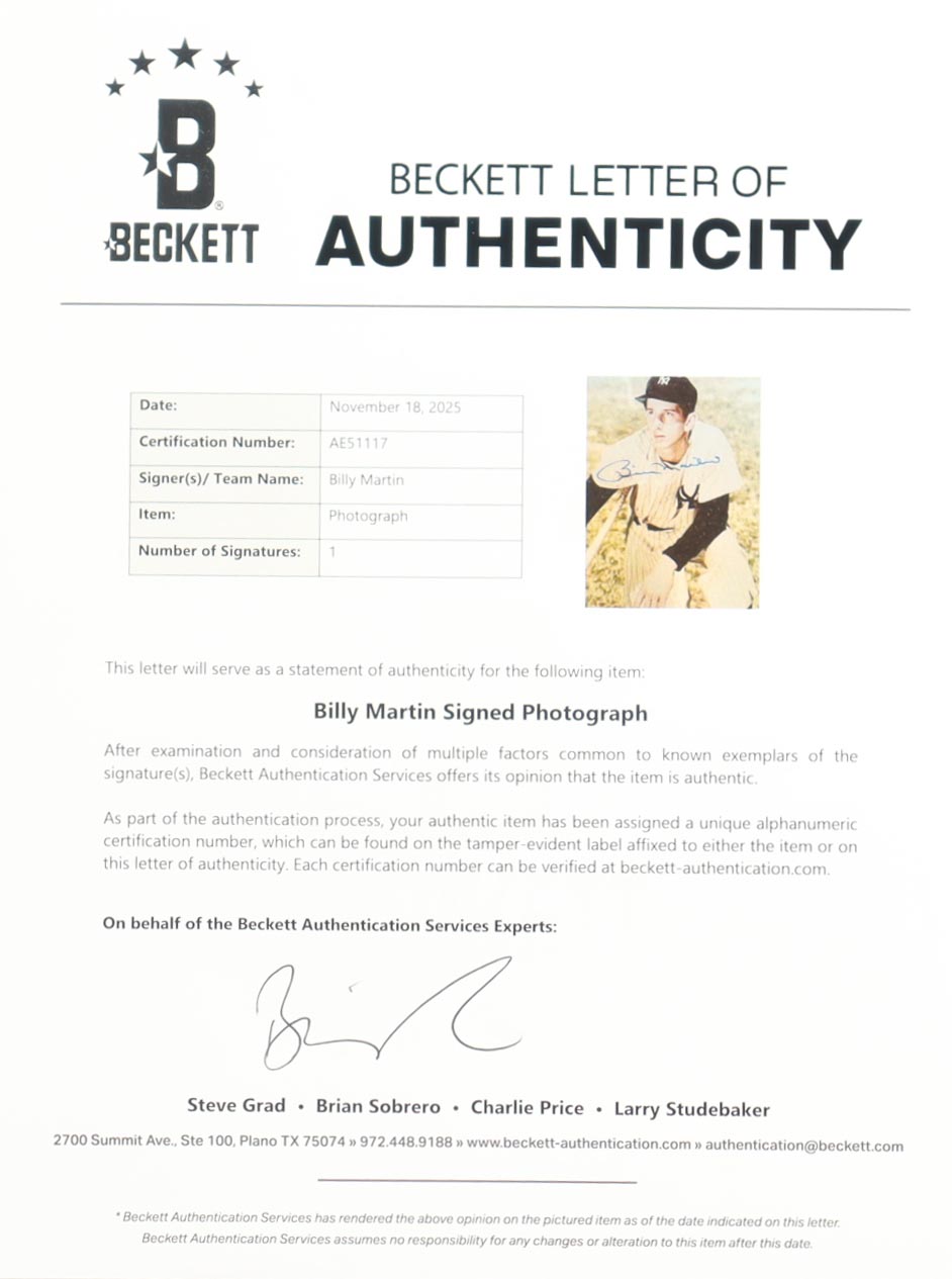 Billy Martin Signed Yankees 8x10 Photo (Beckett) at PristineAuction.com Billy Martin Signed Yankees 8x10 Photo (Beckett) at PristineAuction.com