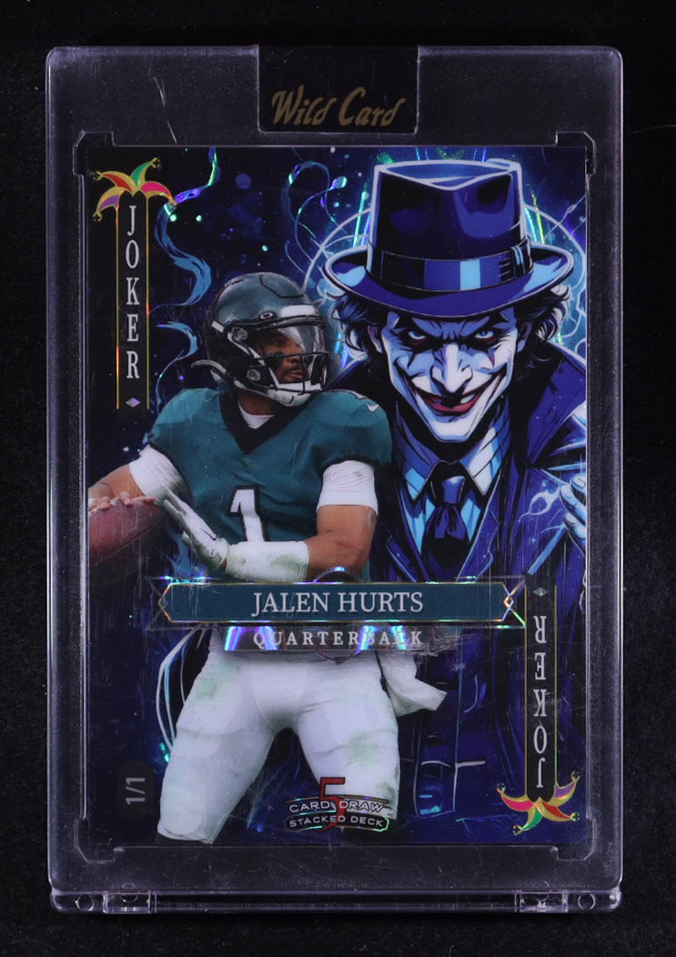 Jalen Hurts 2025 Wild Card 5 Card Draw Stacked Deck National Exclusive Joker Blue Raywave #SDNJJHNA5 #1/1 at PristineAuction.com Jalen Hurts 2025 Wild Card 5 Card Draw Stacked Deck National Exclusive Joker Blue Raywave #SDNJJHNA5 #1/1 at PristineAuction.com