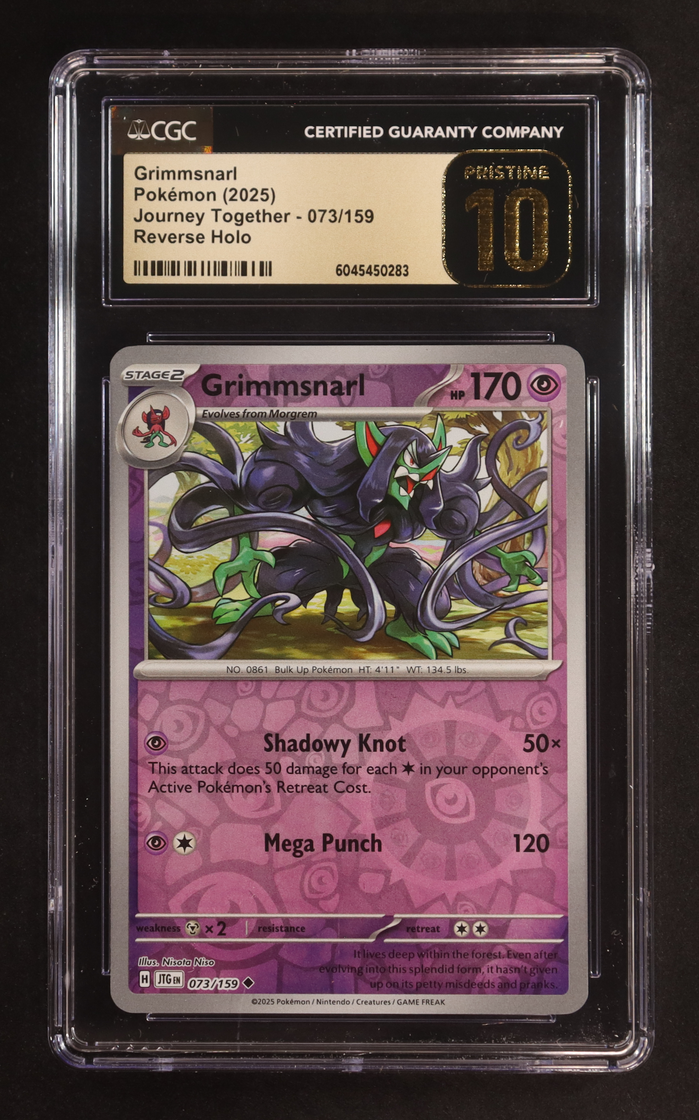 Grimmsnarl 2025 Pokemon TCG Scarlet and Violet Journey Together Reverse Foil #073 (CGC Pristine 10) at PristineAuction.com Grimmsnarl 2025 Pokemon TCG Scarlet and Violet Journey Together Reverse Foil #073 (CGC Pristine 10) at PristineAuction.com