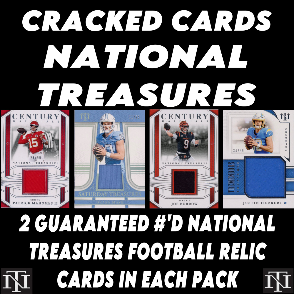 Cracked Cards National Treasures Football Relic Mystery Box Edition #4 (Limited to 150 Packs, 2 Cards Per Pack) at PristineAuction.com