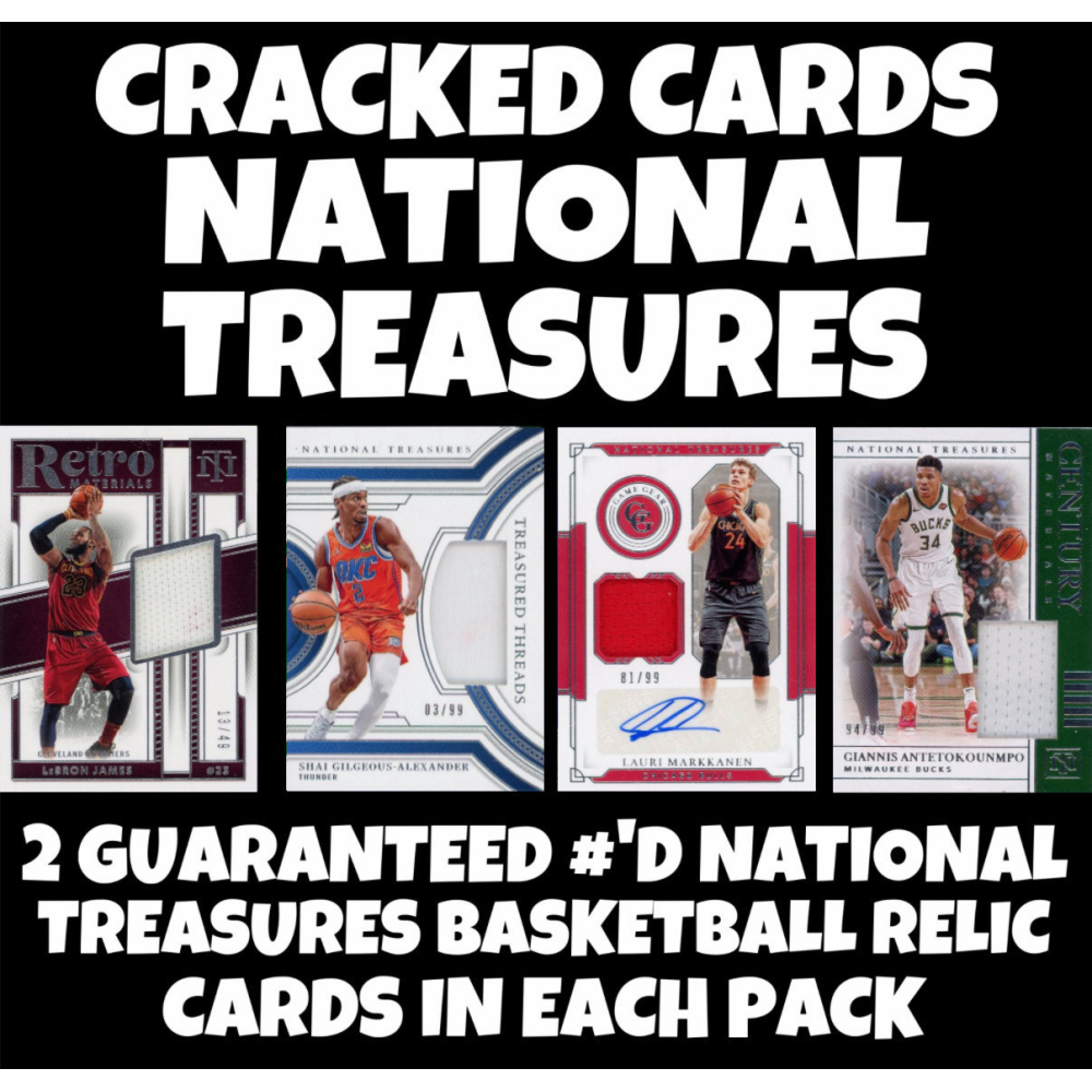 Cracked Cards National Treasures Basketball Relic Mystery Box Edition #2 (Limited to 175 Packs, 2 Cards Per Pack) at PristineAuction.com