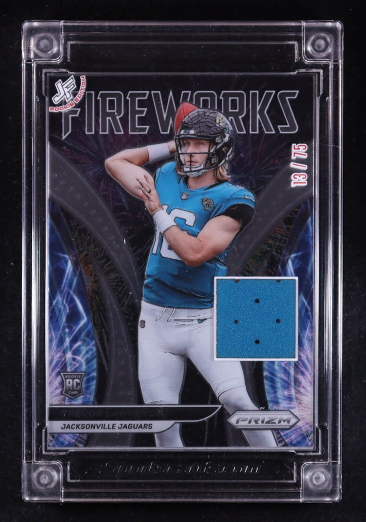 Trevor Lawrence 2024-25 Jersey Fusion Fireworks Rookie Edition Patch #TL1122 #13/75 at PristineAuction.com Trevor Lawrence 2024-25 Jersey Fusion Fireworks Rookie Edition Patch #TL1122 #13/75 at PristineAuction.com