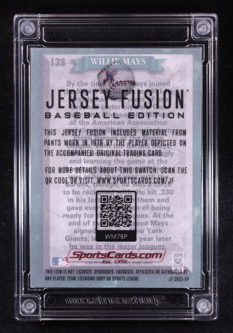 Willie Mays 2023-24 Jersey Fusion Game Used Swatch #WM78P at PristineAuction.com Willie Mays 2023-24 Jersey Fusion Game Used Swatch #WM78P at PristineAuction.com