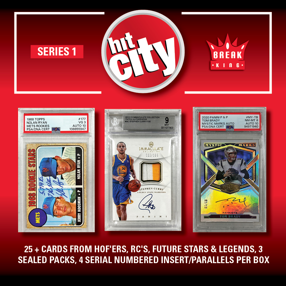Break King "HIT CITY" Mystery Box Series 1 – (1) HIT PACK per box, 25+ HOF RC’S, 4 #’D Parallels & 3 SEALED PACKS!!!! at PristineAuction.com Break King "HIT CITY" Mystery Box Series 1 – (1) HIT PACK per box, 25+ HOF RC’S, 4 #’D Parallels & 3 SEALED PACKS!!!! at PristineAuction.com