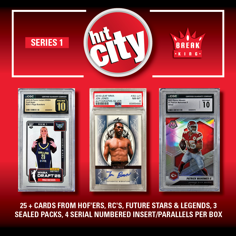 Break King "HIT CITY" Mystery Box Series 1 – (1) HIT PACK per box, 25+ HOF RC’S, 4 #’D Parallels & 3 SEALED PACKS!!!! at PristineAuction.com Break King "HIT CITY" Mystery Box Series 1 – (1) HIT PACK per box, 25+ HOF RC’S, 4 #’D Parallels & 3 SEALED PACKS!!!! at PristineAuction.com