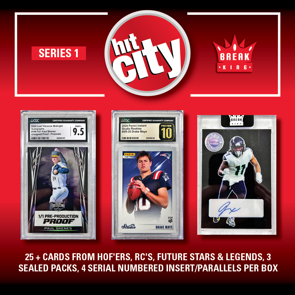 Break King "HIT CITY" Mystery Box Series 1 – (1) HIT PACK per box, 25+ HOF RC’S, 4 #’D Parallels & 3 SEALED PACKS!!!! at PristineAuction.com Break King "HIT CITY" Mystery Box Series 1 – (1) HIT PACK per box, 25+ HOF RC’S, 4 #’D Parallels & 3 SEALED PACKS!!!! at PristineAuction.com