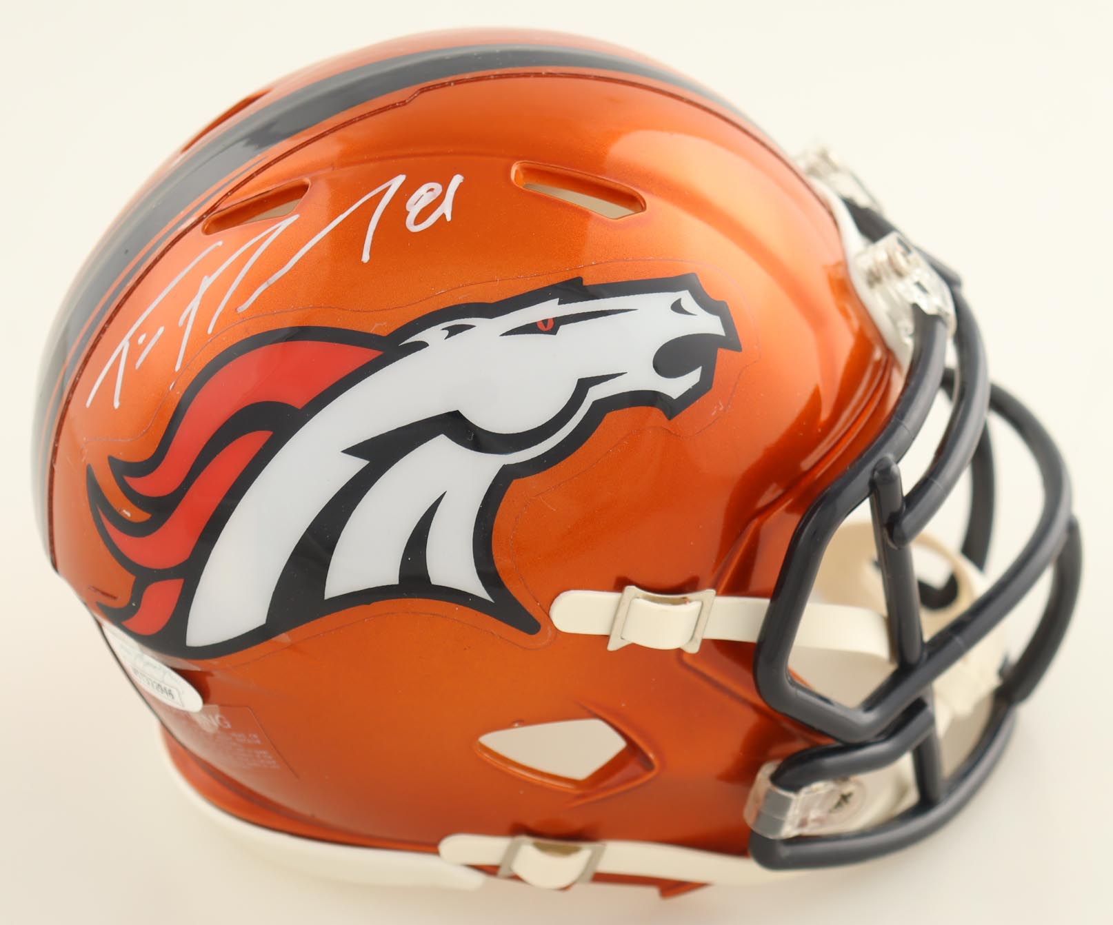 Tim Patrick Signed Broncos Flash Alternate Speed Mini Helmet (JSA) at PristineAuction.com Tim Patrick Signed Broncos Flash Alternate Speed Mini Helmet (JSA) at PristineAuction.com