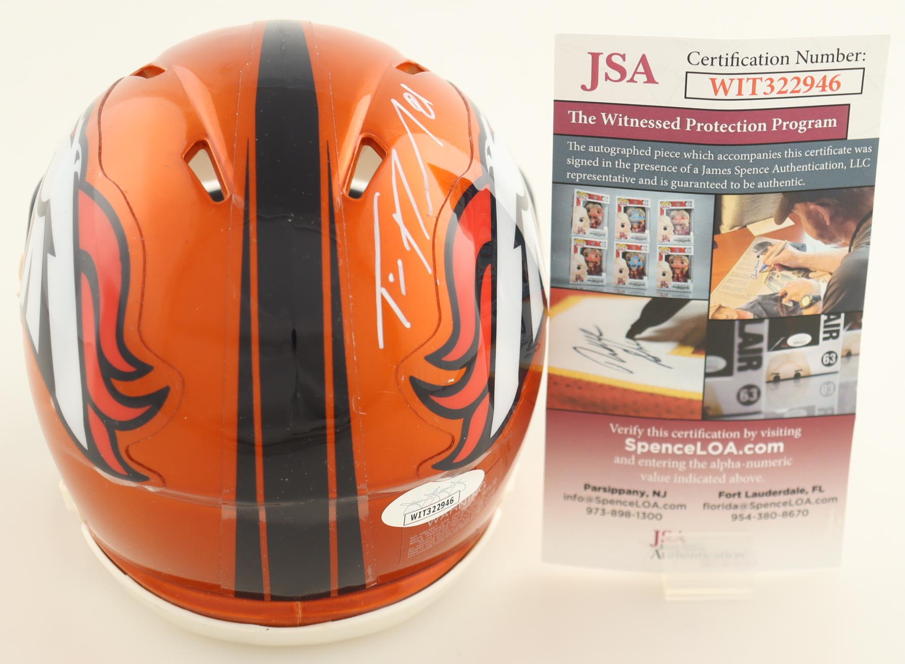 Tim Patrick Signed Broncos Flash Alternate Speed Mini Helmet (JSA) at PristineAuction.com Tim Patrick Signed Broncos Flash Alternate Speed Mini Helmet (JSA) at PristineAuction.com