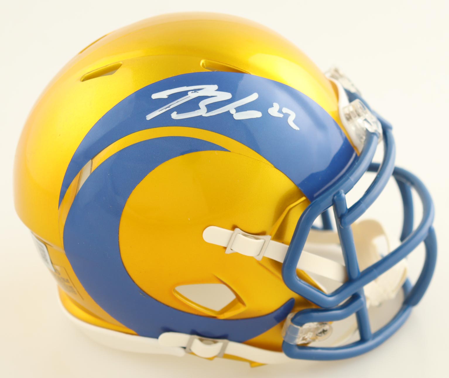 Blake Corum Signed Rams Flash Alternate Speed Mini Helmet (Beckett) at PristineAuction.com Blake Corum Signed Rams Flash Alternate Speed Mini Helmet (Beckett) at PristineAuction.com