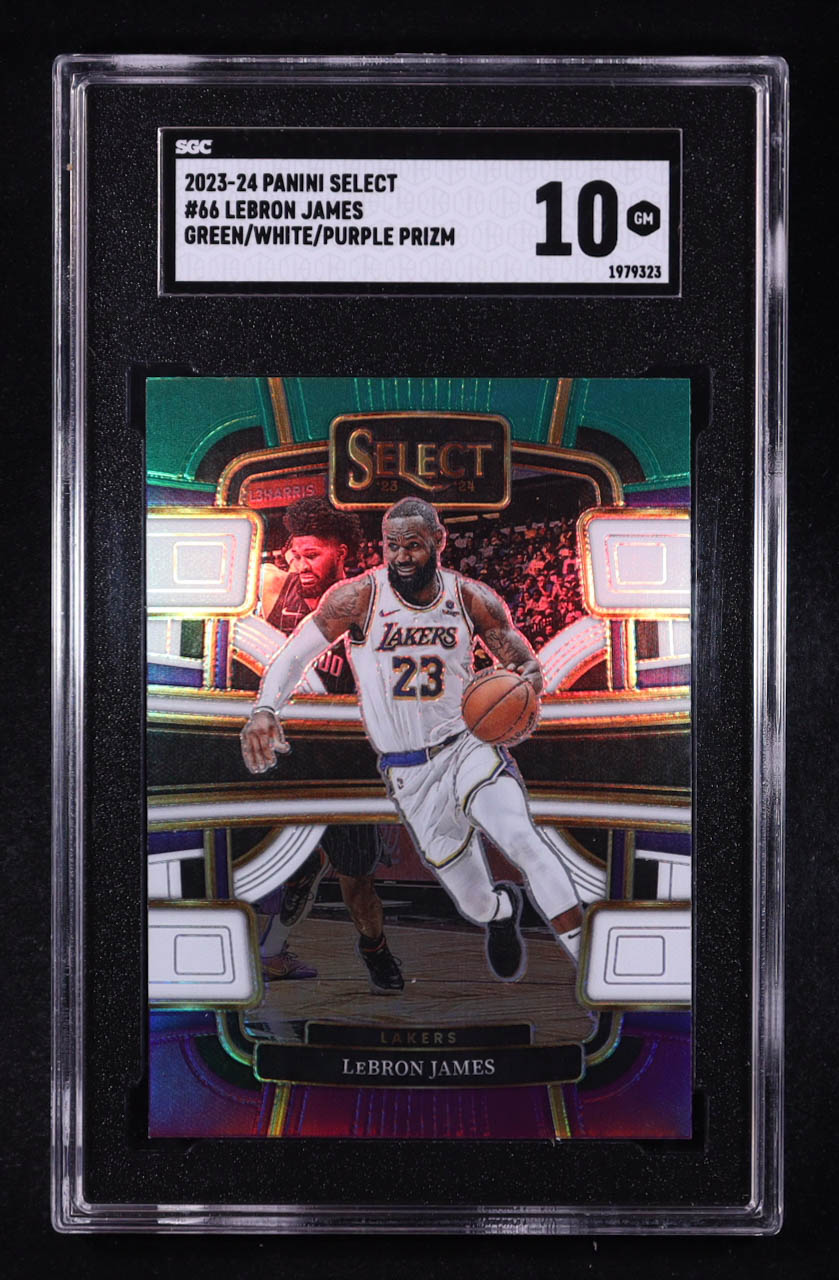 Lebron James 2023-24 Panini Select Green/White/Purple Prizm #66 (SGC 10) at PristineAuction.com Lebron James 2023-24 Panini Select Green/White/Purple Prizm #66 (SGC 10) at PristineAuction.com