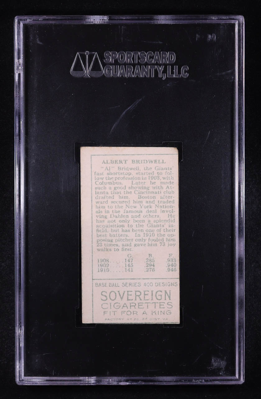 Albert Bridwell 1911 Sovereign Cigarettes Gold Border #T205 (SGC 3) at PristineAuction.com Albert Bridwell 1911 Sovereign Cigarettes Gold Border #T205 (SGC 3) at PristineAuction.com