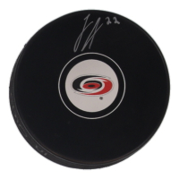 Logan Stankoven Signed Hurricanes Logo Hockey Puck (Cojo) at PristineAuction.com