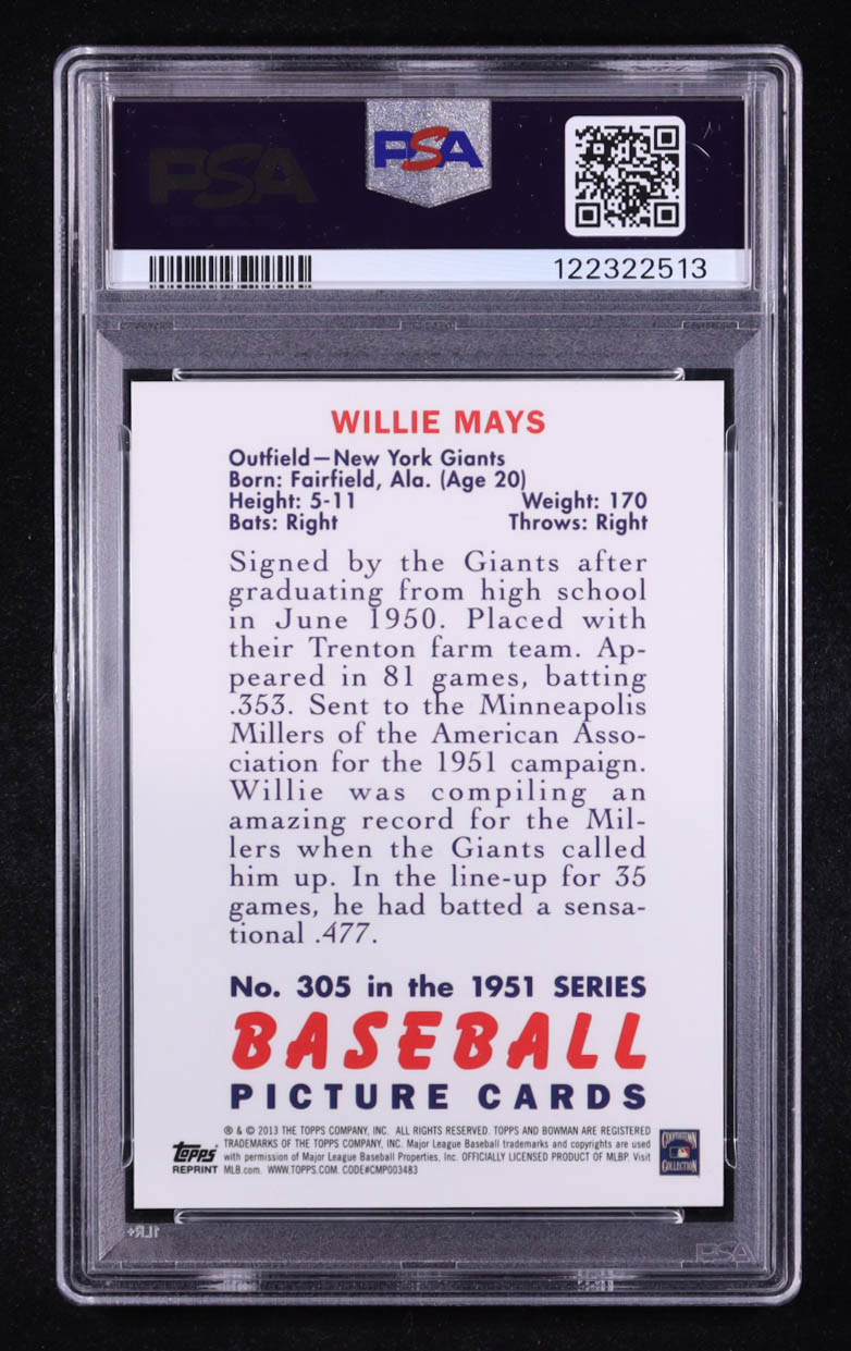 Willie Mays 2013 Bowman Blue Sapphire Reprints #305 (PSA 10) at PristineAuction.com Willie Mays 2013 Bowman Blue Sapphire Reprints #305 (PSA 10) at PristineAuction.com