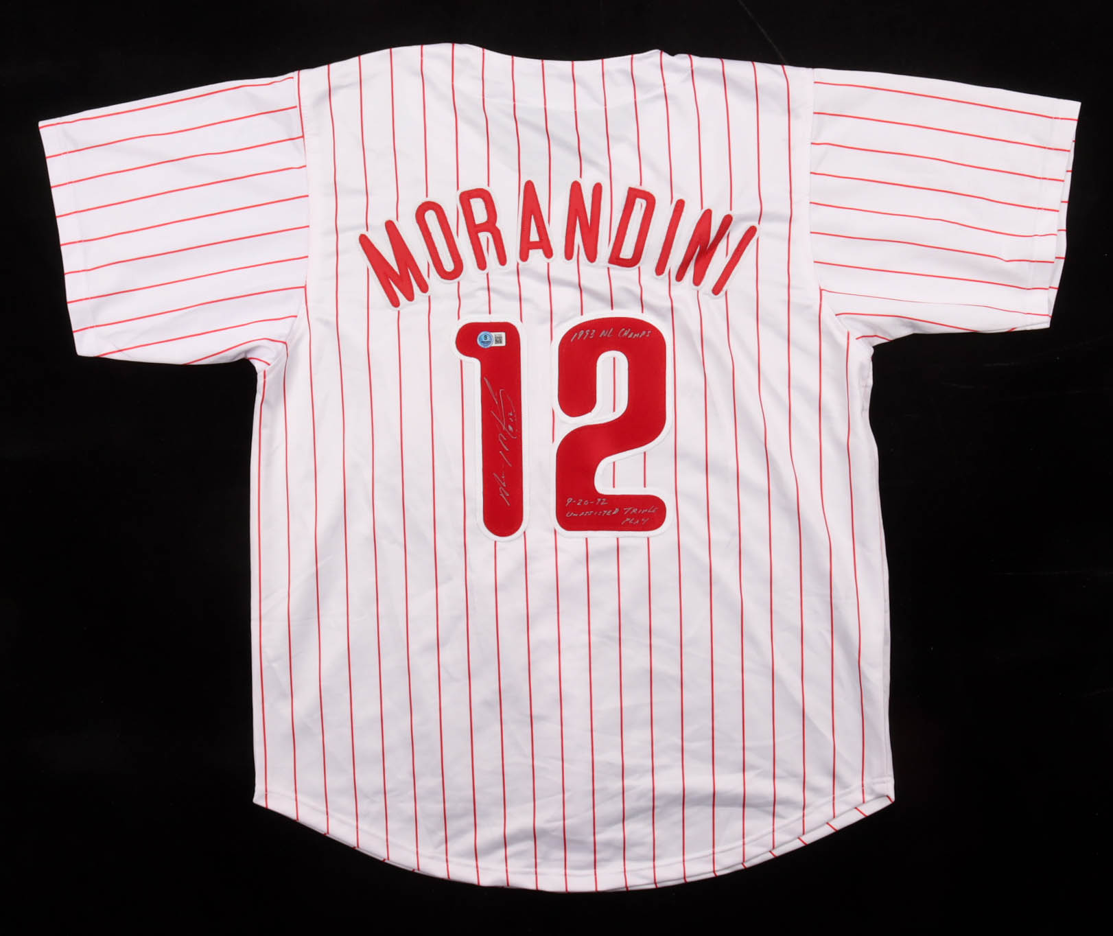 Mickey Morandini Signed Jersey Inscribed "1993 NL Champs" & "9-20-92 Unassisted Triple Play" (Beckett) at PristineAuction.com Mickey Morandini Signed Jersey Inscribed "1993 NL Champs" & "9-20-92 Unassisted Triple Play" (Beckett) at PristineAuction.com