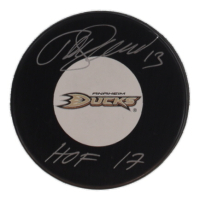 Teemu Selanne Signed Ducks Logo Hockey Puck Inscribed "HOF 17" (Cojo) at PristineAuction.com