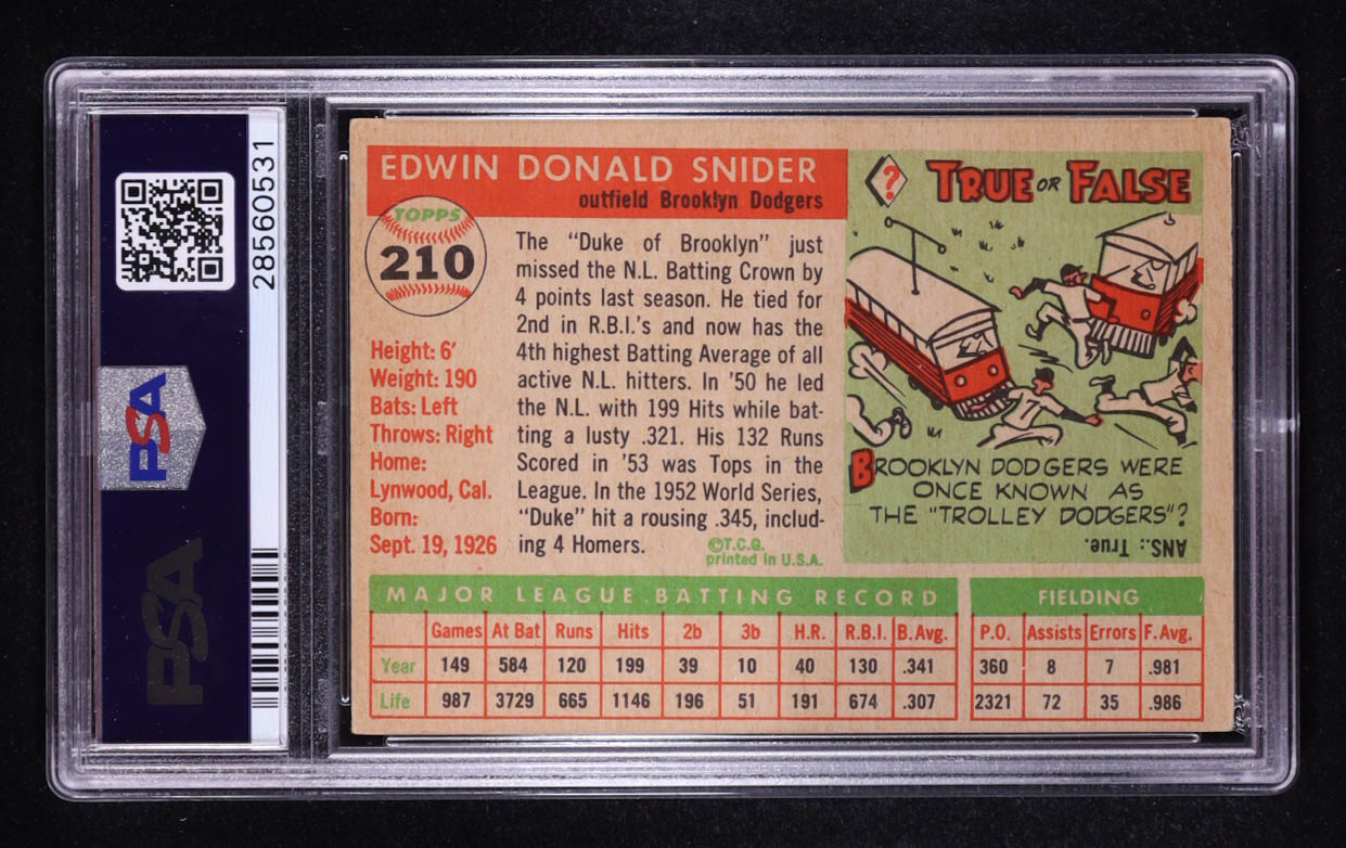 Duke Snider 1955 Topps #210 (PSA 6) at PristineAuction.com Duke Snider 1955 Topps #210 (PSA 6) at PristineAuction.com