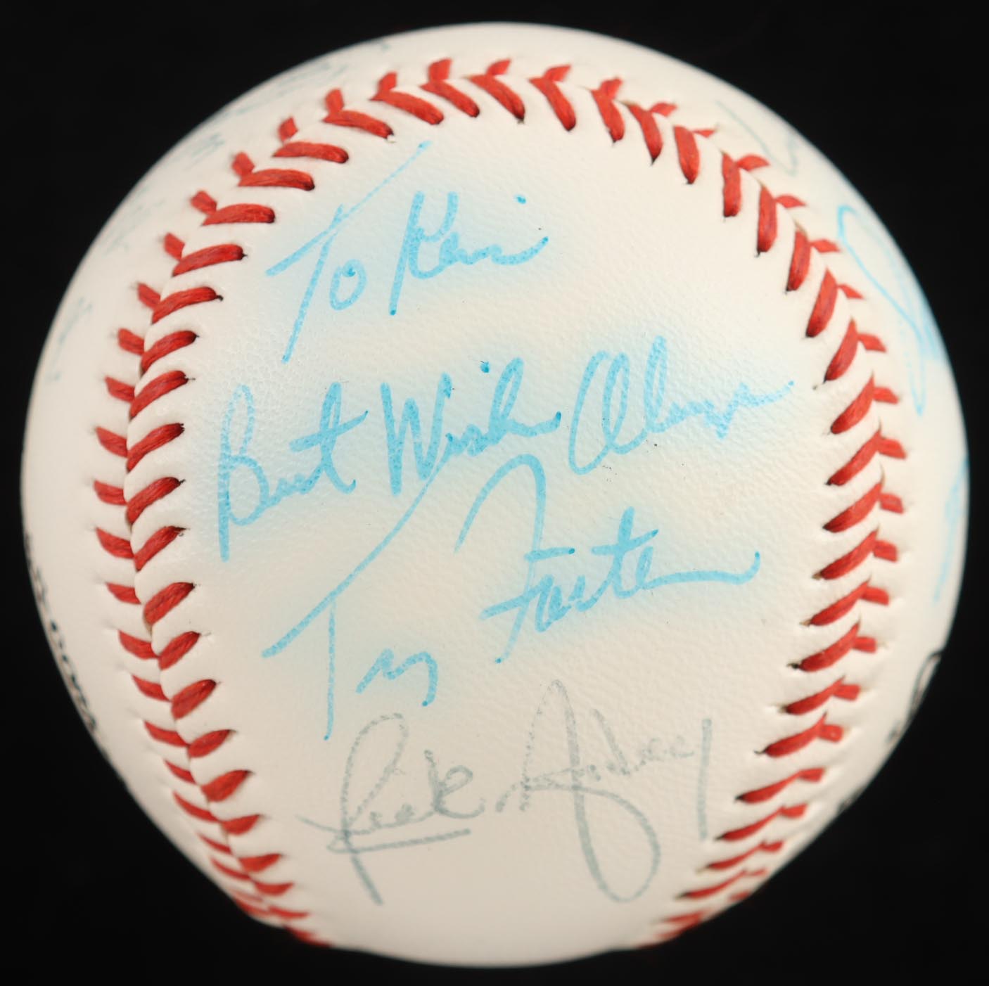 Circa 1981 Dodgers Logo Baseball Signed By (7) With Steve Sax, Steve Yeager, Dave Stewart, Rick Monday Inscribed "Best Wishes" (Beckett) at PristineAuction.com Circa 1981 Dodgers Logo Baseball Signed By (7) With Steve Sax, Steve Yeager, Dave Stewart, Rick Monday Inscribed "Best Wishes" (Beckett) at PristineAuction.com
