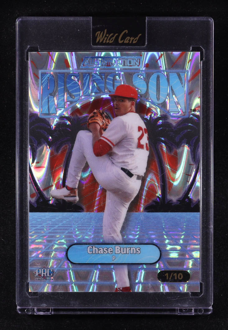 Chase Burns 2024 Wild Card Alumination Rising Sons Silver Lava #ARS-CB #01/10 RC at PristineAuction.com Chase Burns 2024 Wild Card Alumination Rising Sons Silver Lava #ARS-CB #01/10 RC at PristineAuction.com