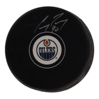 Corey Perry Signed Houston Oilers Logo Hockey Puck (Cojo) at PristineAuction.com