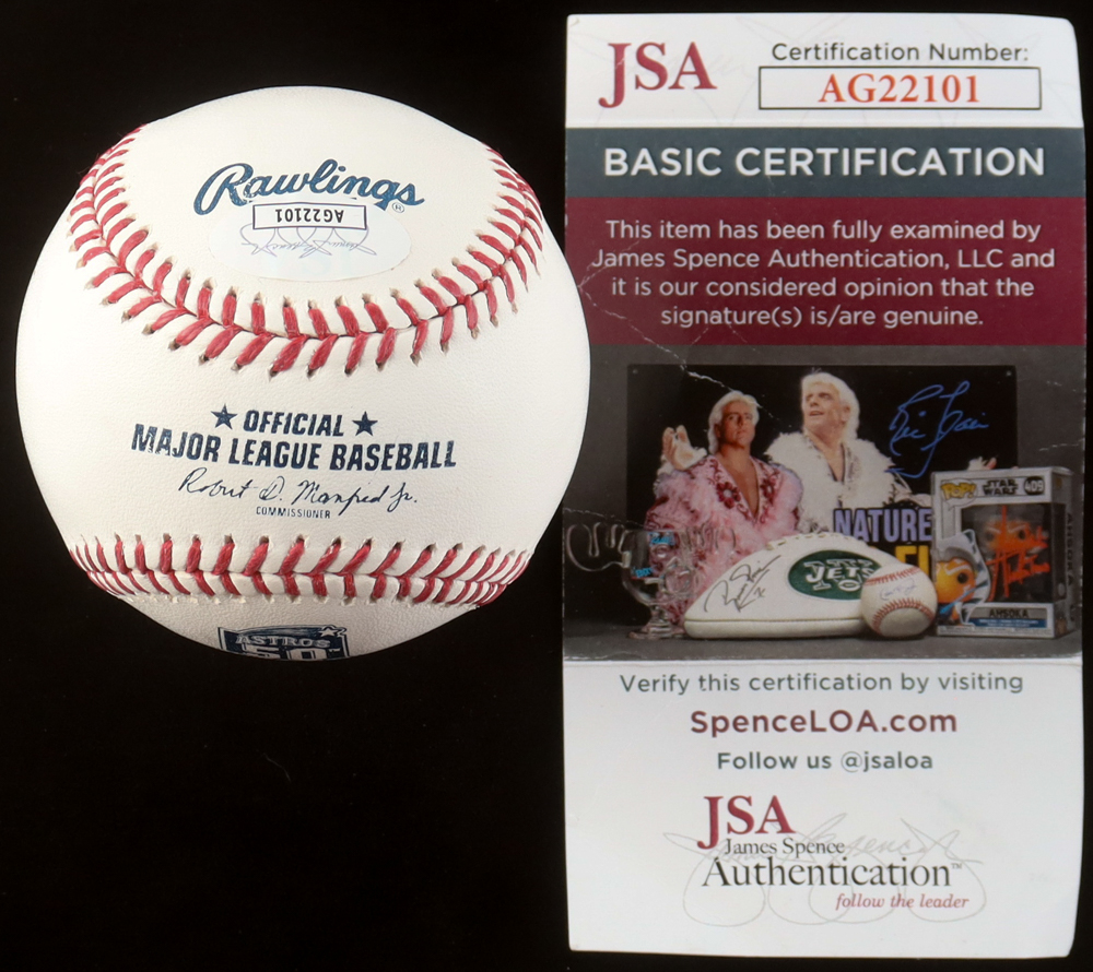 Carlos Correa Twice-Signed OML Astros 50th Anniversary Logo Baseball Inscribed "2015 AL ROY" (JSA) at PristineAuction.com Carlos Correa Twice-Signed OML Astros 50th Anniversary Logo Baseball Inscribed "2015 AL ROY" (JSA) at PristineAuction.com