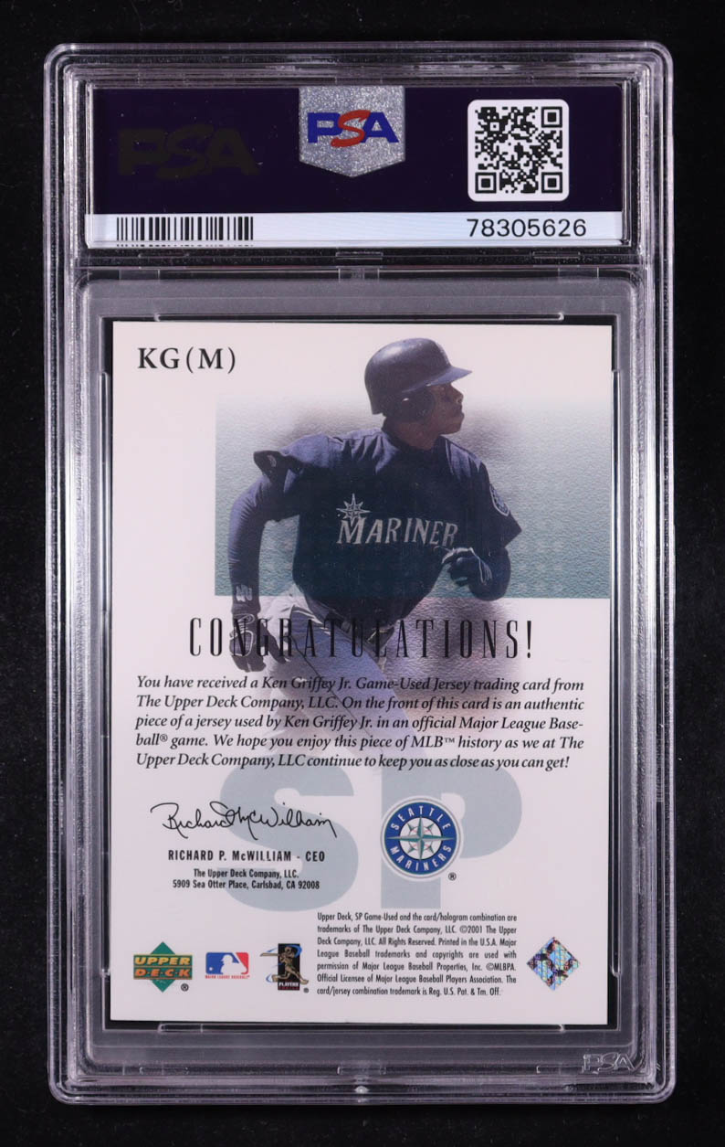 Ken Griffey Jr. 2001 SP Game Used Edition Authentic Fabric Mariners 2 #KGM (PSA 8) at PristineAuction.com Ken Griffey Jr. 2001 SP Game Used Edition Authentic Fabric Mariners 2 #KGM (PSA 8) at PristineAuction.com