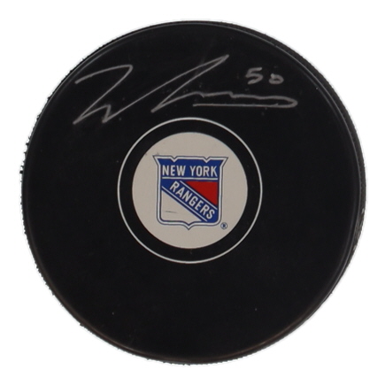 Will Cuylle Signed Rangers Logo Hockey Puck (Beckett) at PristineAuction.com Will Cuylle Signed Rangers Logo Hockey Puck (Beckett) at PristineAuction.com