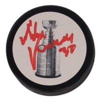 Mike Vernon Signed Stanley Cup Logo Hockey Puck (JSA) at PristineAuction.com