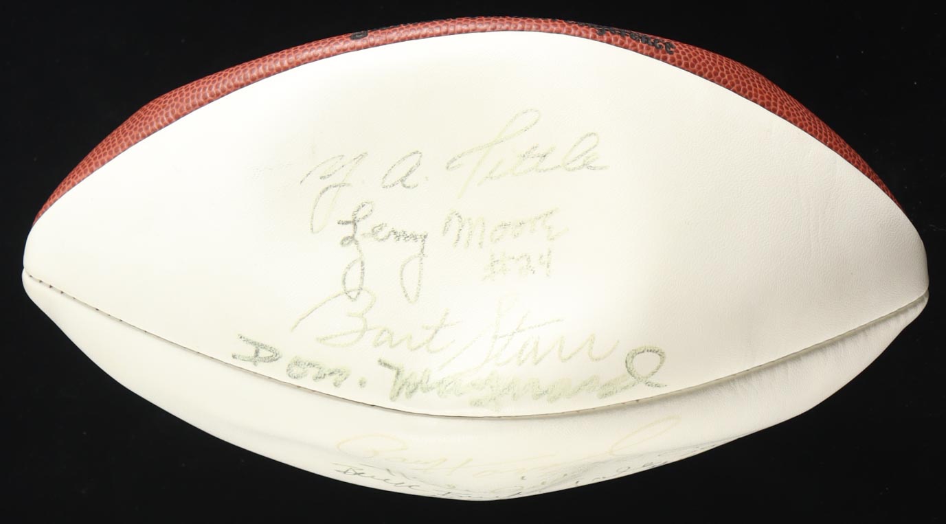 Hall Of Famers NFL Football Signed By (8) With Y.A. Tittle, Lenny Moore, Bart Starr, Paul Hornung (Beckett) at PristineAuction.com Hall Of Famers NFL Football Signed By (8) With Y.A. Tittle, Lenny Moore, Bart Starr, Paul Hornung (Beckett) at PristineAuction.com
