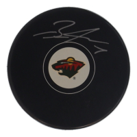 Brock Faber Signed Wild Logo Hockey Puck (Cojo) at PristineAuction.com