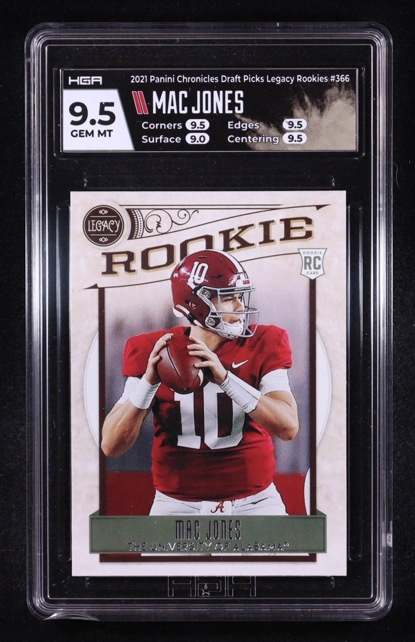 Mac Jones 2021 Panini Chronicles Draft Picks Legacy Rookies #366 RC (HGA 9.5) at PristineAuction.com Mac Jones 2021 Panini Chronicles Draft Picks Legacy Rookies #366 RC (HGA 9.5) at PristineAuction.com