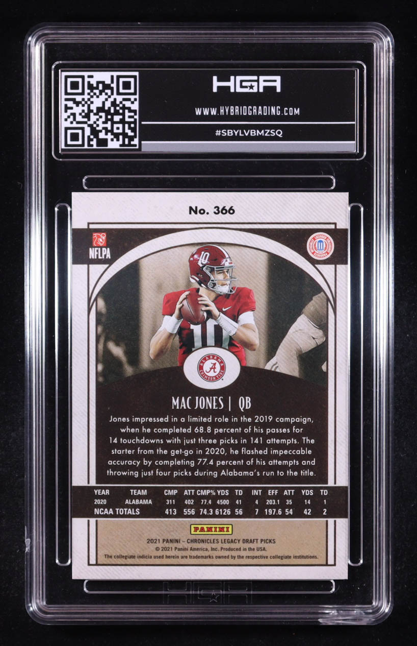 Mac Jones 2021 Panini Chronicles Draft Picks Legacy Rookies #366 RC (HGA 9.5) at PristineAuction.com Mac Jones 2021 Panini Chronicles Draft Picks Legacy Rookies #366 RC (HGA 9.5) at PristineAuction.com