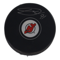 Dawson Mercer Signed Devils Logo Hockey Puck (Cojo) at PristineAuction.com