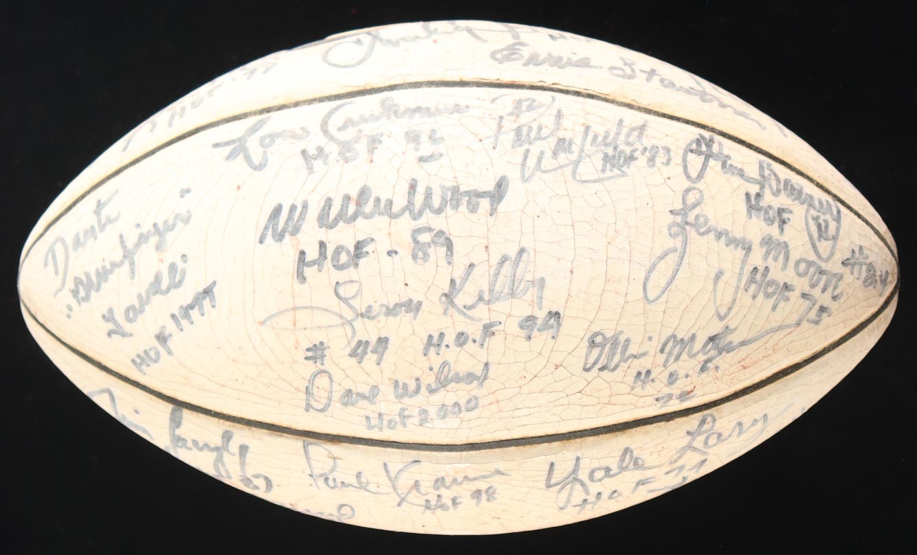 NFL Hall Of Famers Football Signed By (28) With Chuck Bednarik, George Blanda, Paul Warfield, Lenny Moore With Multiple Inscriptions (Beckett) at PristineAuction.com NFL Hall Of Famers Football Signed By (28) With Chuck Bednarik, George Blanda, Paul Warfield, Lenny Moore With Multiple Inscriptions (Beckett) at PristineAuction.com