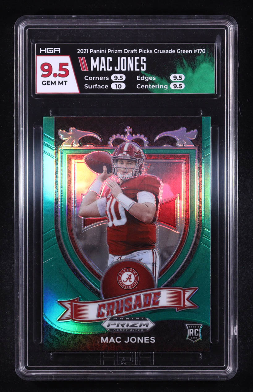 Mac Jones 2021 Panini Prizm Draft Picks Crusade Green #170 RC (HGA 9.5) at PristineAuction.com Mac Jones 2021 Panini Prizm Draft Picks Crusade Green #170 RC (HGA 9.5) at PristineAuction.com
