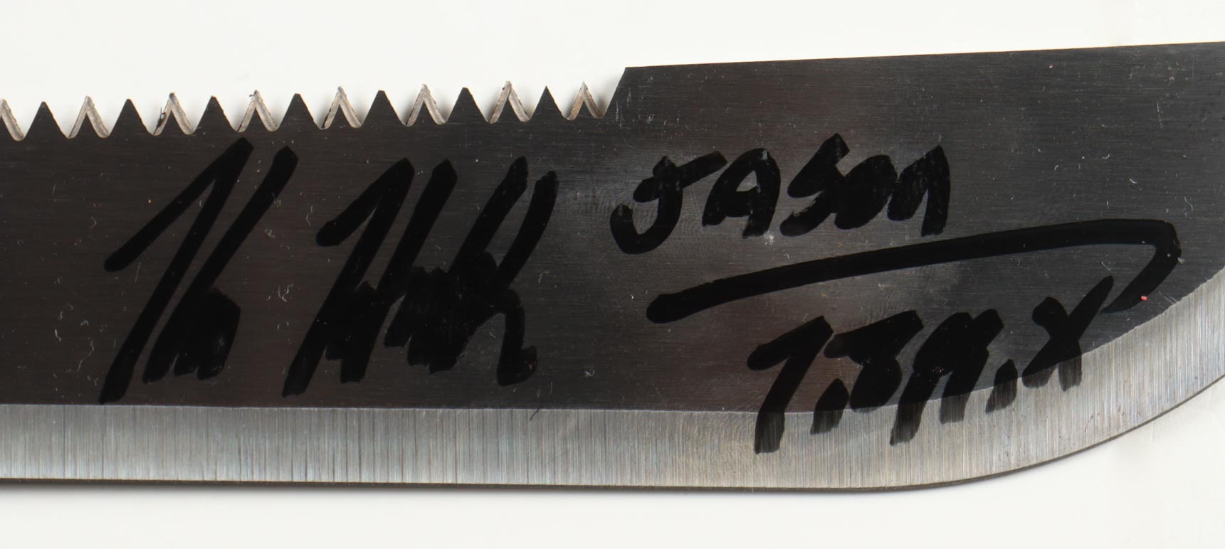 Kane Hodder Signed "Friday the 13th" 23" Steel Machete Inscribed "Jason 7, 8, 9, X" (JSA) at PristineAuction.com Kane Hodder Signed "Friday the 13th" 23" Steel Machete Inscribed "Jason 7, 8, 9, X" (JSA) at PristineAuction.com