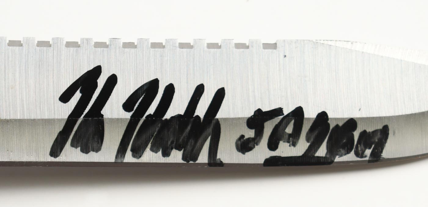 Kane Hodder Signed "Friday the 13th" 15" Steel Hunting Knife Inscribed "Jason" (JSA) at PristineAuction.com Kane Hodder Signed "Friday the 13th" 15" Steel Hunting Knife Inscribed "Jason" (JSA) at PristineAuction.com