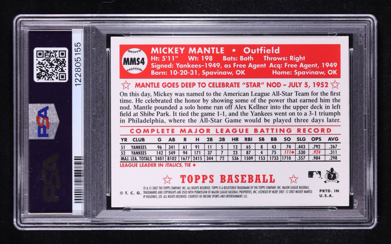 Mickey Mantle 2007 Topps Mantle Story #MMS4 (PSA 10) at PristineAuction.com Mickey Mantle 2007 Topps Mantle Story #MMS4 (PSA 10) at PristineAuction.com