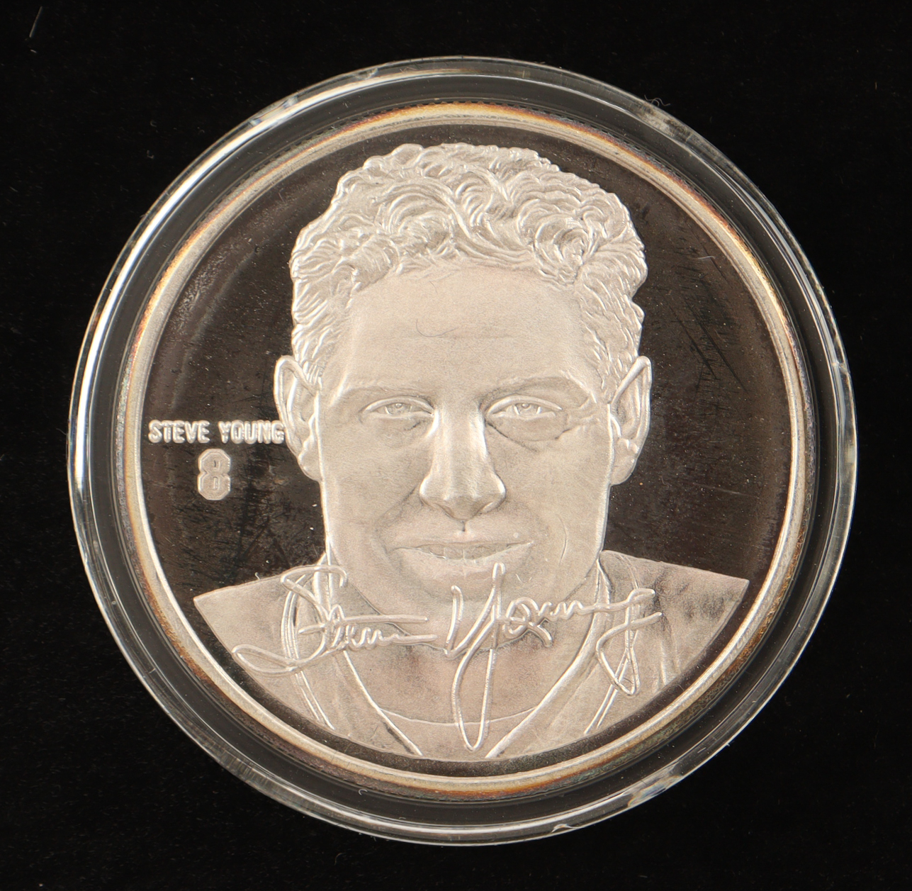 Steve Young LE The Highland Mint 1 Troy Oz .999 Fine Silver Commemorative Bullion Round at PristineAuction.com Steve Young LE The Highland Mint 1 Troy Oz .999 Fine Silver Commemorative Bullion Round at PristineAuction.com