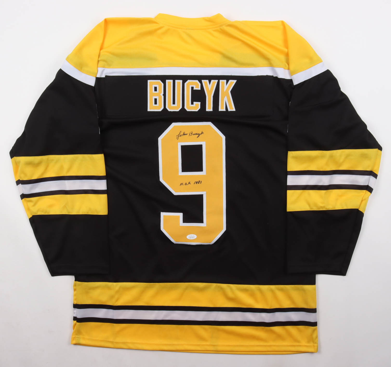 Johnny Bucyk Signed Jersey Inscribed "H.O.F. 1981" (JSA) at PristineAuction.com Johnny Bucyk Signed Jersey Inscribed "H.O.F. 1981" (JSA) at PristineAuction.com