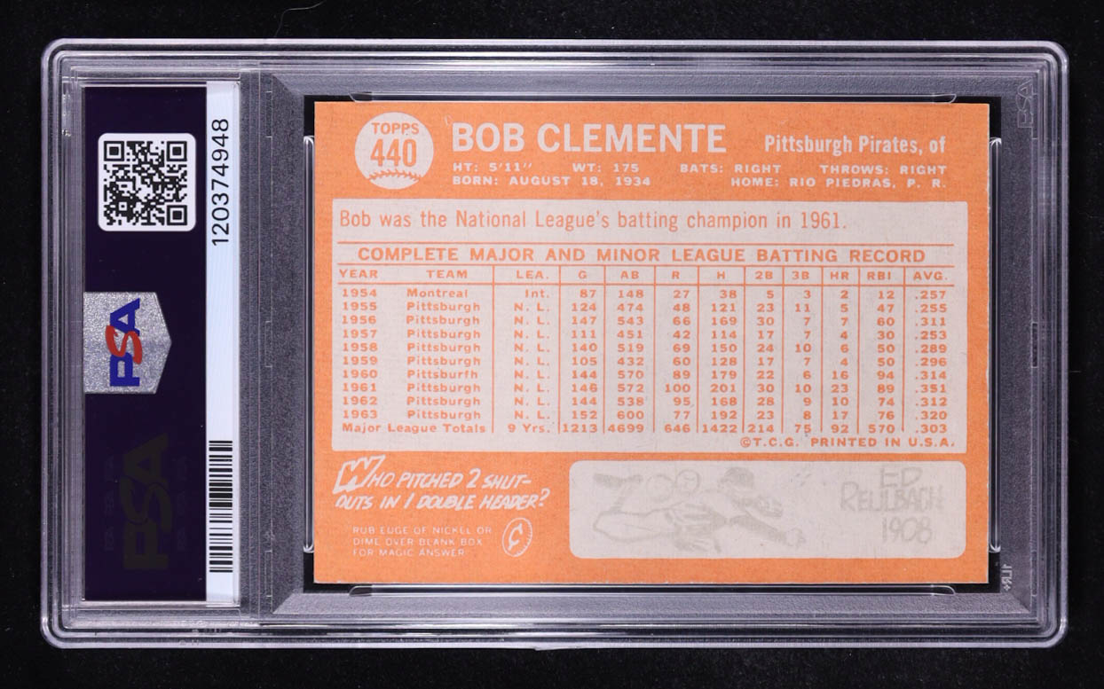 Bob Clemente 1964 Topps #440 (PSA 8) at PristineAuction.com Bob Clemente 1964 Topps #440 (PSA 8) at PristineAuction.com