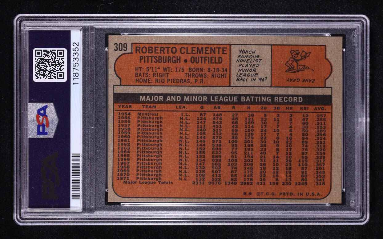 Roberto Clemente 1972 Topps #309 (PSA 9) at PristineAuction.com Roberto Clemente 1972 Topps #309 (PSA 9) at PristineAuction.com