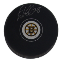 Elias Lindholm Signed Bruins Logo Hockey Puck (JSA) at PristineAuction.com