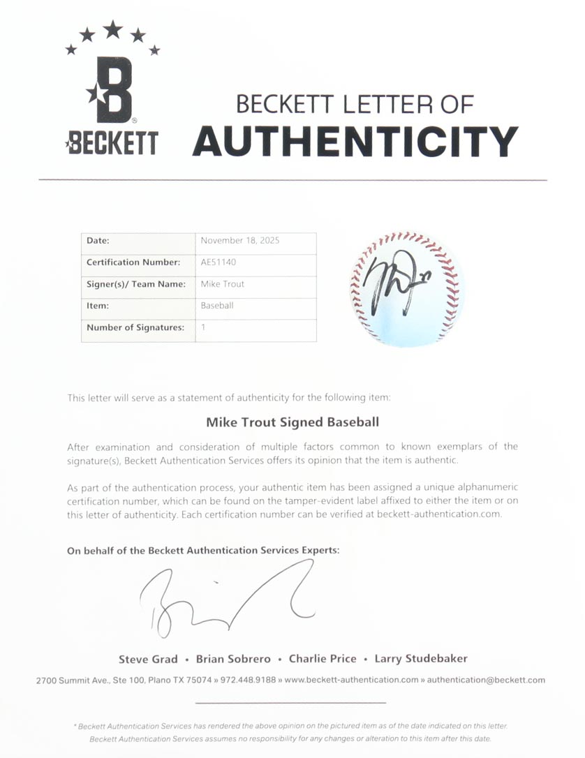 Mike Trout Signed OML Baseball (Beckett) at PristineAuction.com Mike Trout Signed OML Baseball (Beckett) at PristineAuction.com
