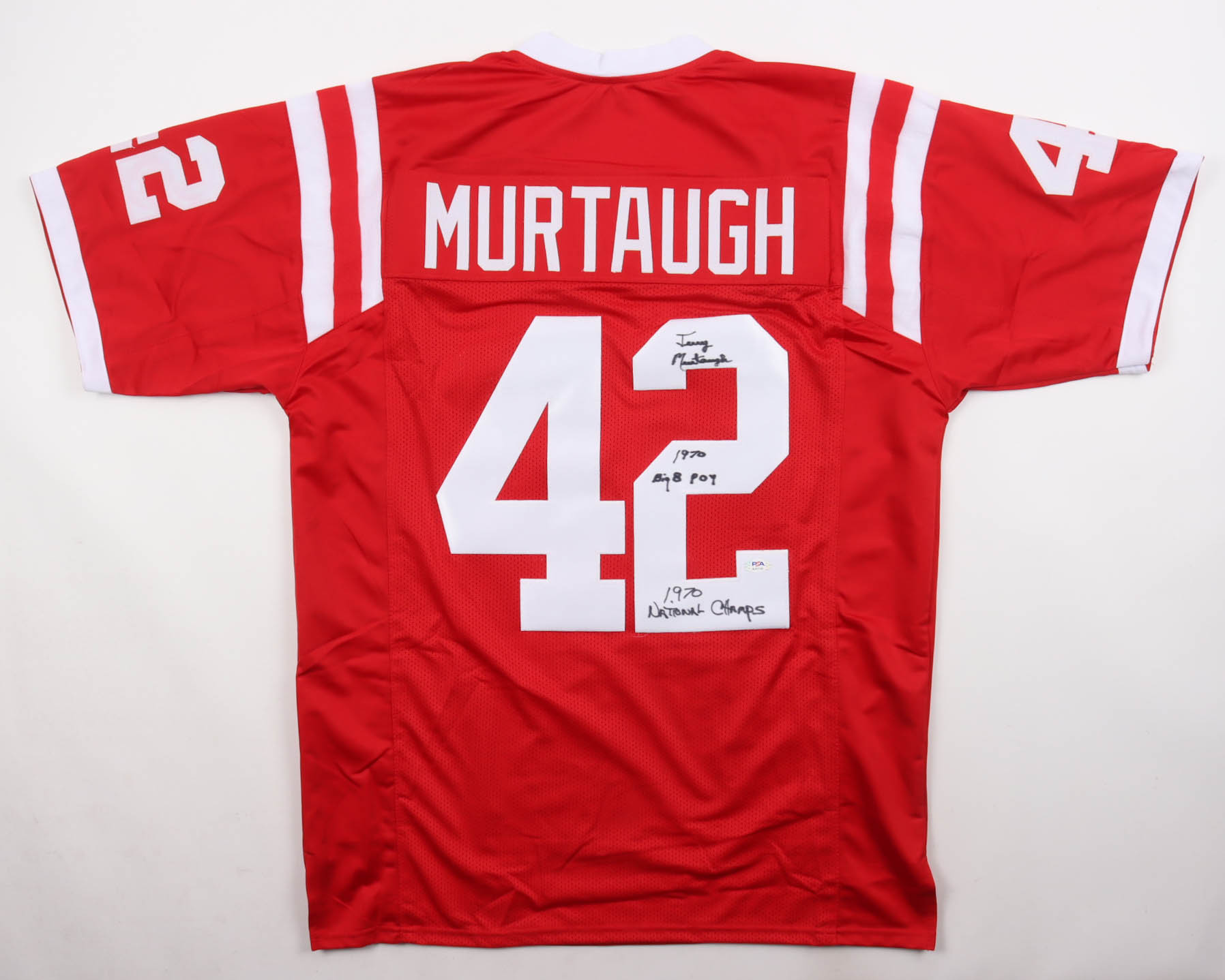 Jerry Murtaugh Signed Jersey Inscribed "1970 Big 8 POY" & "1970 National Champs" (PSA) at PristineAuction.com Jerry Murtaugh Signed Jersey Inscribed "1970 Big 8 POY" & "1970 National Champs" (PSA) at PristineAuction.com
