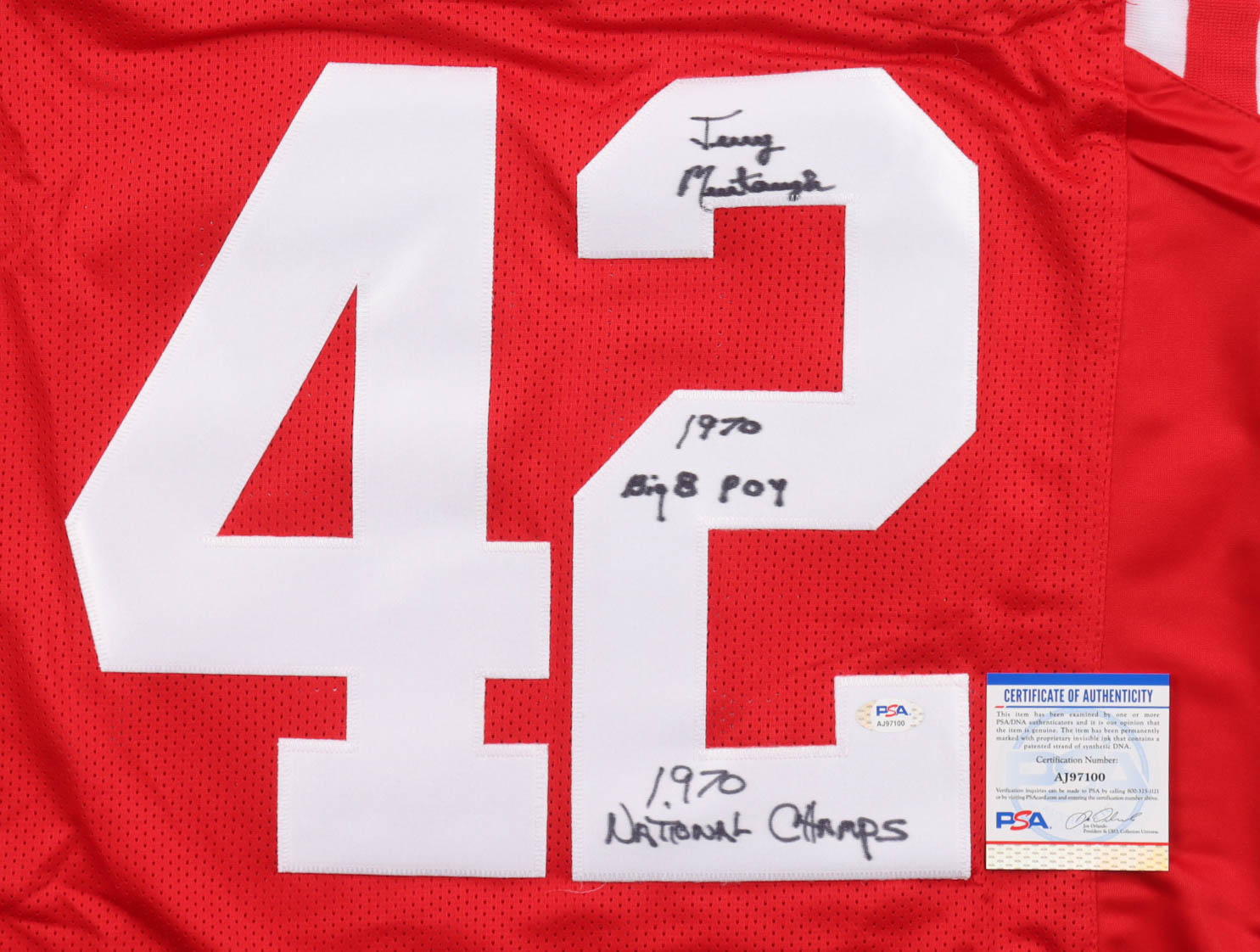 Jerry Murtaugh Signed Jersey Inscribed "1970 Big 8 POY" & "1970 National Champs" (PSA) at PristineAuction.com Jerry Murtaugh Signed Jersey Inscribed "1970 Big 8 POY" & "1970 National Champs" (PSA) at PristineAuction.com